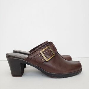 Clarks Bendables Browm Leather Buckle Mules Size 8